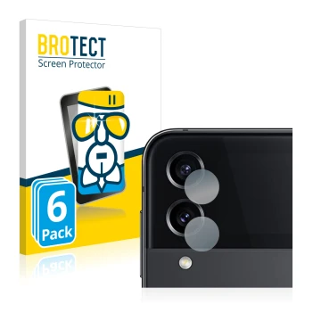 Vorderseite einer Produktverpackung mit dem Markenlogo BROTECT. Daneben ist das Gerät Samsung Galaxy Z Flip 4 (NUR Kameraschut