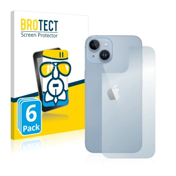 Vorderseite einer Produktverpackung mit dem Markenlogo BROTECT. Daneben ist das Gerät Apple iPhone 14 (Rückseite) mit dem zuge