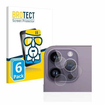 Vorderseite einer Produktverpackung mit dem Markenlogo BROTECT. Daneben ist das Gerät Apple iPhone 14 Pro Max (NUR Kameraschut