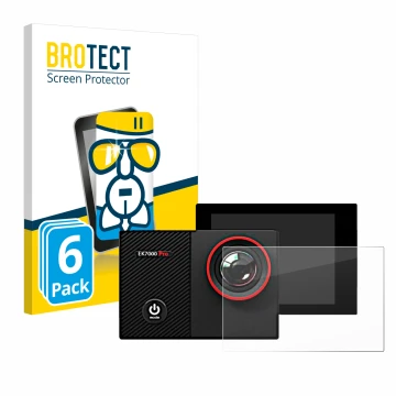 Vorderseite einer Produktverpackung mit dem Markenlogo BROTECT. Daneben ist das Gerät Akaso EK7000 Pro mit dem zugehörigen Dis
