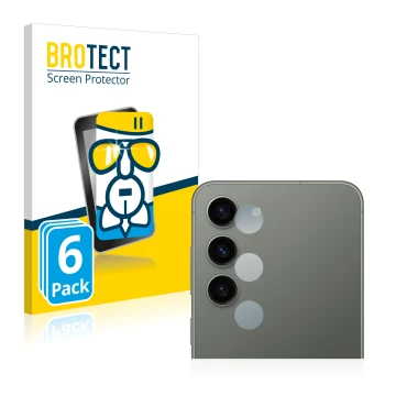Vorderseite einer Produktverpackung mit dem Markenlogo BROTECT. Daneben ist das Gerät Samsung Galaxy S23 Plus (NUR Kameraschut
