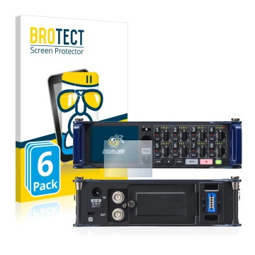 Vorderseite einer Produktverpackung mit dem Markenlogo BROTECT. Daneben ist das Gerät Zoom F8 field recorder mit dem zugehörig