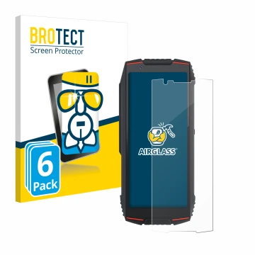 Vorderseite einer Produktverpackung mit dem Markenlogo BROTECT. Daneben ist das Gerät Cubot King Kong Mini 3 mit dem zugehörig