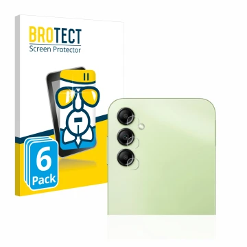 Vorderseite einer Produktverpackung mit dem Markenlogo BROTECT. Daneben ist das Gerät Samsung Galaxy A14 4G (NUR Kameraschutz)