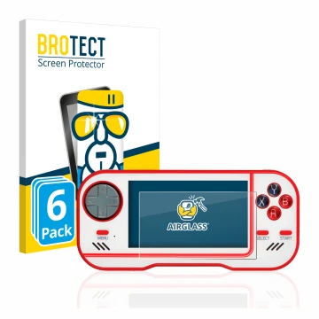 Vorderseite einer Produktverpackung mit dem Markenlogo BROTECT. Daneben ist das Gerät Blaze Evercade mit dem zugehörigen Displ