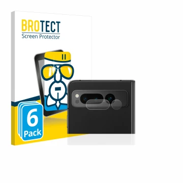 Vorderseite einer Produktverpackung mit dem Markenlogo BROTECT. Daneben ist das Gerät Google Pixel Fold (NUR Kameraschutz) mit