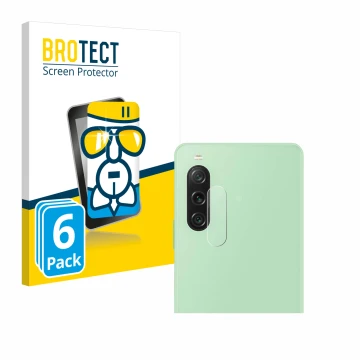 Vorderseite einer Produktverpackung mit dem Markenlogo BROTECT. Daneben ist das Gerät Sony Xperia 10 V (NUR Kameraschutz) mit 