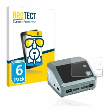 Vorderseite einer Produktverpackung mit dem Markenlogo BROTECT. Daneben ist das Gerät SkyRc D200 neo mit dem zugehörigen Displ