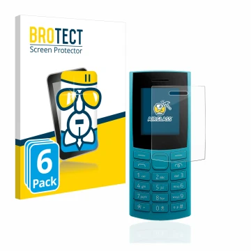 Vorderseite einer Produktverpackung mit dem Markenlogo BROTECT. Daneben ist das Gerät Nokia 105 4G (2023) mit dem zugehörigen 