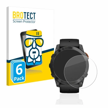 Vorderseite einer Produktverpackung mit dem Markenlogo BROTECT. Daneben ist das Gerät Garmin Fenix 7X Pro Solar (51 mm) mit de