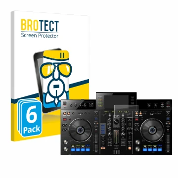 Vorderseite einer Produktverpackung mit dem Markenlogo BROTECT. Daneben ist das Gerät Pioneer XDJ-RX mit dem zugehörigen Displ