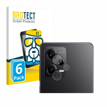 Vorderseite einer Produktverpackung mit dem Markenlogo BROTECT. Daneben ist das Gerät Xiaomi Redmi Note 12 Pro 5G (NUR Kameras