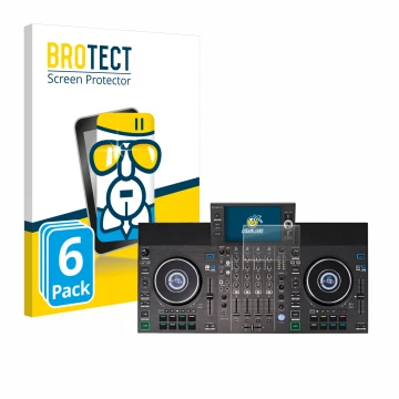 Vorderseite einer Produktverpackung mit dem Markenlogo BROTECT. Daneben ist das Gerät Denon DJ SC LIVE 4 mit dem zugehörigen D