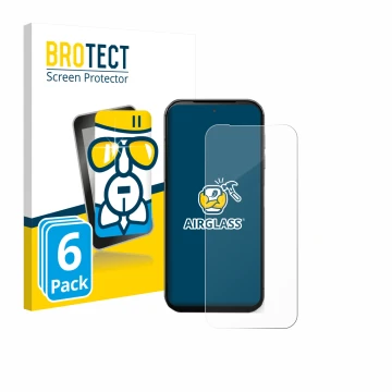 Vorderseite einer Produktverpackung mit dem Markenlogo BROTECT. Daneben ist das Gerät Fairphone 5 mit dem zugehörigen Displays