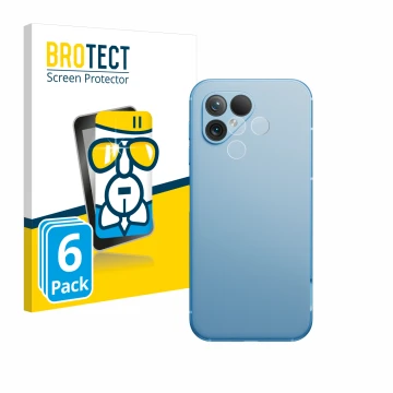 Vorderseite einer Produktverpackung mit dem Markenlogo BROTECT. Daneben ist das Gerät Fairphone 5 (NUR Kameraschutz) mit dem z