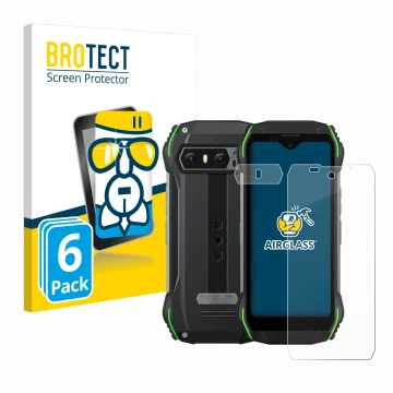 Vorderseite einer Produktverpackung mit dem Markenlogo BROTECT. Daneben ist das Gerät Blackview N6000 (Display+Kamera) mit dem