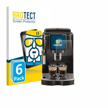 Vorderseite einer Produktverpackung mit dem Markenlogo BROTECT. Daneben ist das Gerät DeLonghi Magnifica Start ECAM222.60 mit 