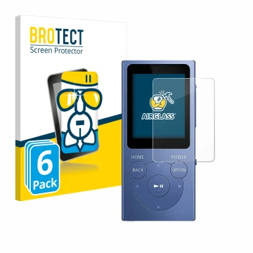Vorderseite einer Produktverpackung mit dem Markenlogo BROTECT. Daneben ist das Gerät Sony Walkman NW-E394 mit dem zugehörigen