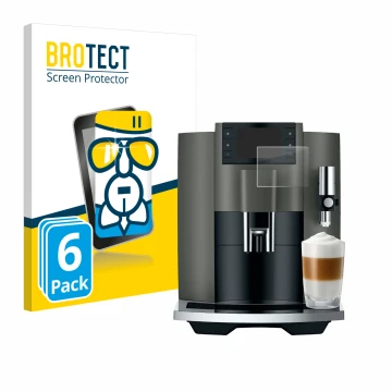 Vorderseite einer Produktverpackung mit dem Markenlogo BROTECT. Daneben ist das Gerät Jura E8 (EC) mit dem zugehörigen Display