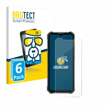 Vorderseite einer Produktverpackung mit dem Markenlogo BROTECT. Daneben ist das Gerät Oukitel WP28 mit dem zugehörigen Display