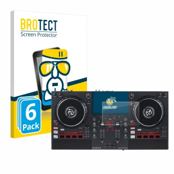 Vorderseite einer Produktverpackung mit dem Markenlogo BROTECT. Daneben ist das Gerät Numark Mixstream Pro+ mit dem zugehörige