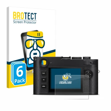 Vorderseite einer Produktverpackung mit dem Markenlogo BROTECT. Daneben ist das Gerät Leica M11-P mit dem zugehörigen Displays