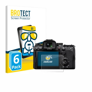 Vorderseite einer Produktverpackung mit dem Markenlogo BROTECT. Daneben ist das Gerät Sony Alpha 9 III mit dem zugehörigen Dis