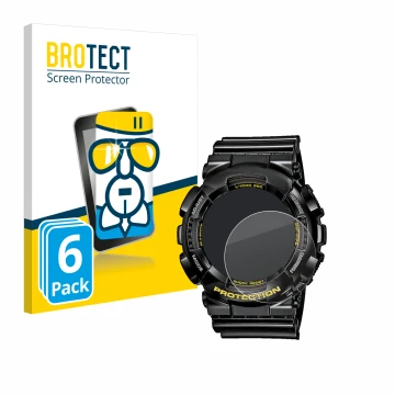 Vorderseite einer Produktverpackung mit dem Markenlogo BROTECT. Daneben ist das Gerät Casio G-Shock GA-110GB-1A mit dem zugehö