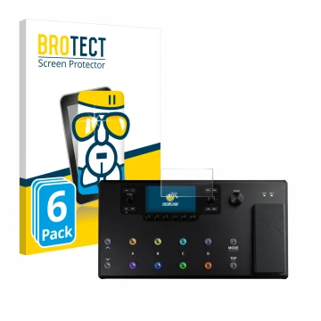 Vorderseite einer Produktverpackung mit dem Markenlogo BROTECT. Daneben ist das Gerät Line 6 Helix LT mit dem zugehörigen Disp
