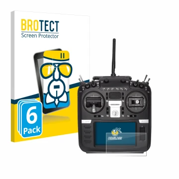 Vorderseite einer Produktverpackung mit dem Markenlogo BROTECT. Daneben ist das Gerät Radiomaster TX16S Mark II mit dem zugehö