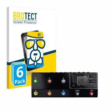 Vorderseite einer Produktverpackung mit dem Markenlogo BROTECT. Daneben ist das Gerät Line 6 hx stomp XL mit dem zugehörigen D