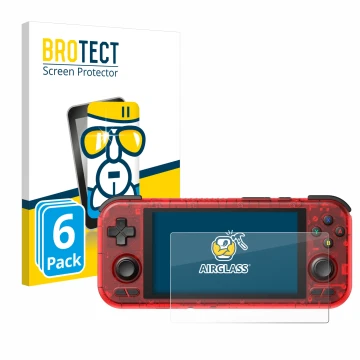Vorderseite einer Produktverpackung mit dem Markenlogo BROTECT. Daneben ist das Gerät Retroid Pocket 4 Pro mit dem zugehörigen