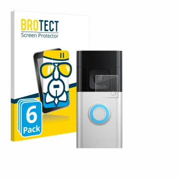 Vorderseite einer Produktverpackung mit dem Markenlogo BROTECT. Daneben ist das Gerät Ring Video Doorbell Plus mit dem zugehör