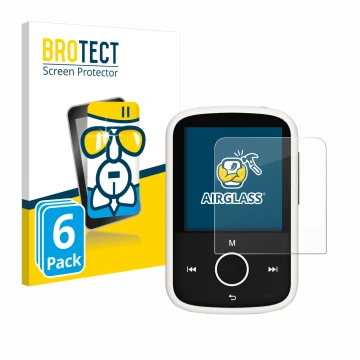 Vorderseite einer Produktverpackung mit dem Markenlogo BROTECT. Daneben ist das Gerät Majority MP3 16GB mit dem zugehörigen Di