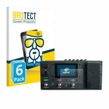 Vorderseite einer Produktverpackung mit dem Markenlogo BROTECT. Daneben ist das Gerät Headrush MX5 mit dem zugehörigen Display