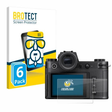 Vorderseite einer Produktverpackung mit dem Markenlogo BROTECT. Daneben ist das Gerät Leica SL3 (Display + Schulterdisplay) mi