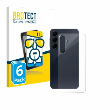 Vorderseite einer Produktverpackung mit dem Markenlogo BROTECT. Daneben ist das Gerät Samsung Galaxy A55 5G (Rückseite) mit de