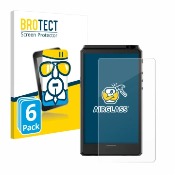 Vorderseite einer Produktverpackung mit dem Markenlogo BROTECT. Daneben ist das Gerät Hiby R6 III mit dem zugehörigen Displays