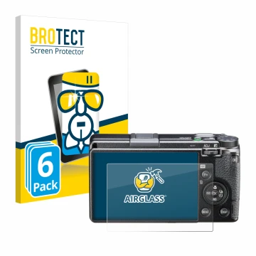 Vorderseite einer Produktverpackung mit dem Markenlogo BROTECT. Daneben ist das Gerät Ricoh GR III HDF mit dem zugehörigen Dis
