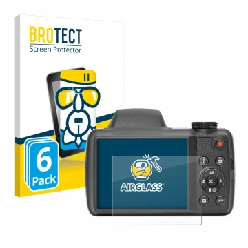 Vorderseite einer Produktverpackung mit dem Markenlogo BROTECT. Daneben ist das Gerät Kodak Pixpro AZ528 mit dem zugehörigen D