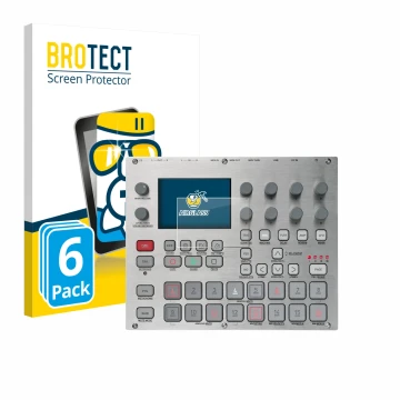 Vorderseite einer Produktverpackung mit dem Markenlogo BROTECT. Daneben ist das Gerät Elektron Syntakt E25 Remix Edition mit d