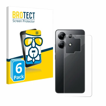 Vorderseite einer Produktverpackung mit dem Markenlogo BROTECT. Daneben ist das Gerät Xiaomi Redmi Note 13 4G (Rückseite) mit 