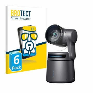 Vorderseite einer Produktverpackung mit dem Markenlogo BROTECT. Daneben ist das Gerät OBSBOT Tail Air mit dem zugehörigen Disp