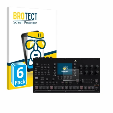 Vorderseite einer Produktverpackung mit dem Markenlogo BROTECT. Daneben ist das Gerät Elektron Octatrack MKII mit dem zugehöri