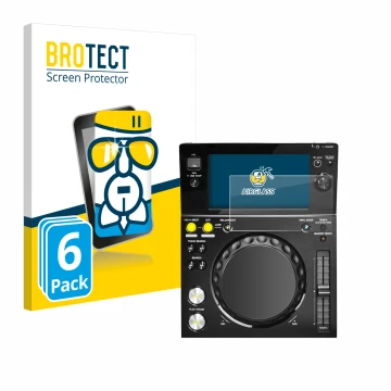 Vorderseite einer Produktverpackung mit dem Markenlogo BROTECT. Daneben ist das Gerät Pioneer XDJ -700 mit dem zugehörigen Dis