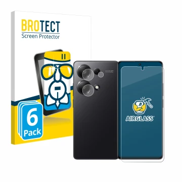 Vorderseite einer Produktverpackung mit dem Markenlogo BROTECT. Daneben ist das Gerät Xiaomi Redmi Note 13 Pro 4G (Display+Kam