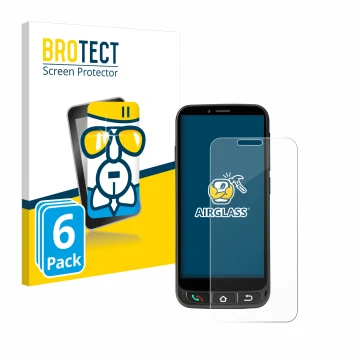 Vorderseite einer Produktverpackung mit dem Markenlogo BROTECT. Daneben ist das Gerät SPC Zeus 4G Pro mit dem zugehörigen Disp