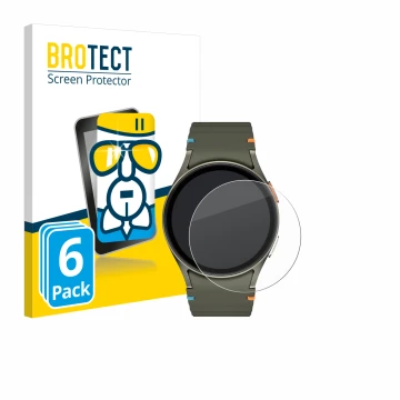 Vorderseite einer Produktverpackung mit dem Markenlogo BROTECT. Daneben ist das Gerät Samsung Galaxy Watch 7 (40 mm) mit dem z