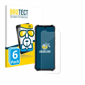Vorderseite einer Produktverpackung mit dem Markenlogo BROTECT. Daneben ist das Gerät Oukitel WP28 S mit dem zugehörigen Displ