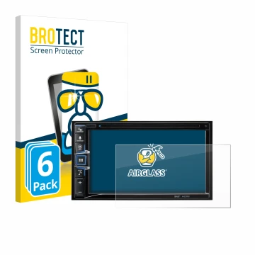 Vorderseite einer Produktverpackung mit dem Markenlogo BROTECT. Daneben ist das Gerät Alpine INE-W611D mit dem zugehörigen Dis